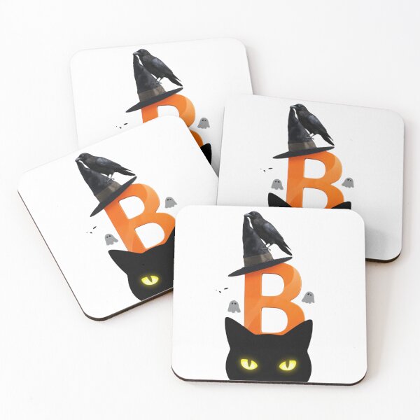 Item preview, Halloween Letter B with Black Cat, Crow, and Witch Hat designed and sold by Mido-artister.