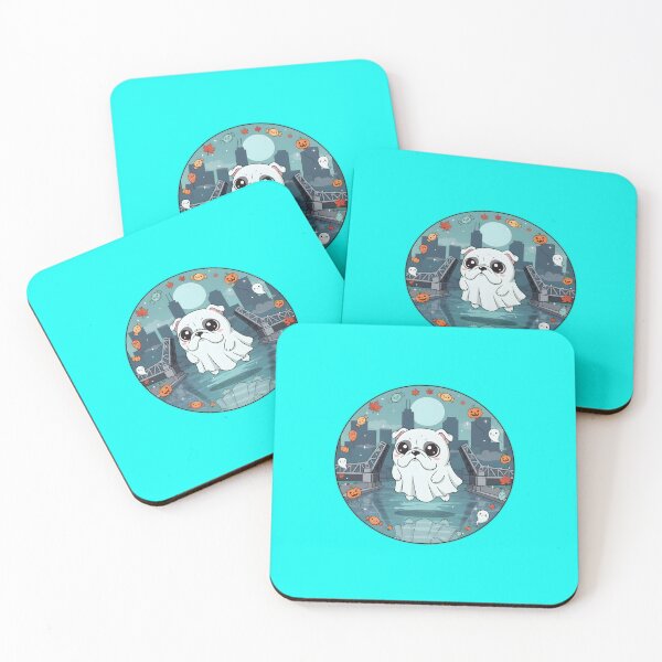 Item preview, Kawaii Ghost Bulldog over Chicago River – Halloween Cute Dog  Art designed and sold by FixwellStudio.