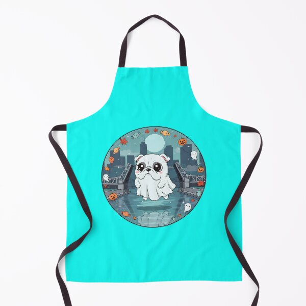 Item preview, Kawaii Ghost Bulldog over Chicago River – Halloween Cute Dog Art designed and sold by FixwellStudio.