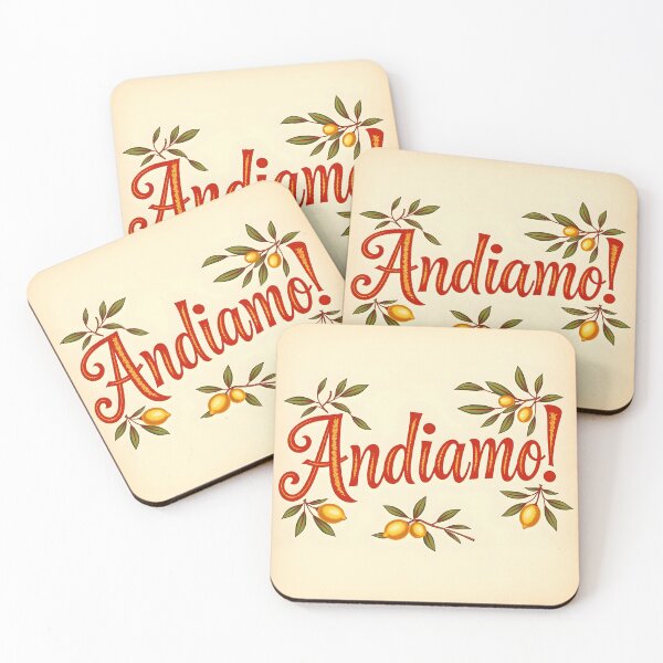 Item preview, Andiamo – Vintage Red Italian Text with Lemon Branch Decoration designed and sold by EmeraldeaArt.