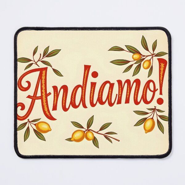 Item preview, Andiamo – Vintage Red Italian Text with Lemon Branch Decoration designed and sold by EmeraldeaArt.