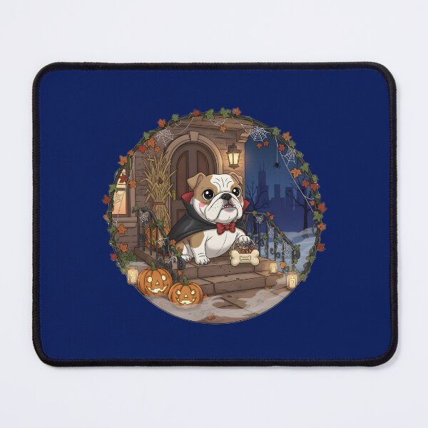 Item preview, Kawaii Vampire Bulldog on Chicago Brownstone Stoop – Halloween Dog designed and sold by FixwellStudio.