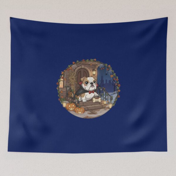 Item preview, Kawaii Vampire Bulldog on Chicago Brownstone Stoop – Halloween Dog  designed and sold by FixwellStudio.