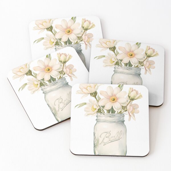 Item preview, Delicate white flowers in a clear glass jar on a light background creating a calm and serene atmosphere in a cozy setting designed and sold by SpaceartLilu.