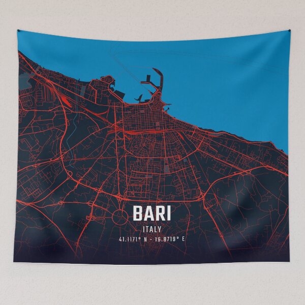 Item preview, Bari Red & Blue Minimalist Map designed and sold by HomeLivingCo.