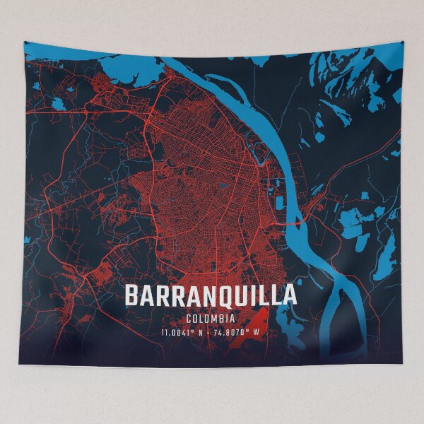 Item preview, Barranquilla Red & Blue Minimalist Map designed and sold by HomeLivingCo.