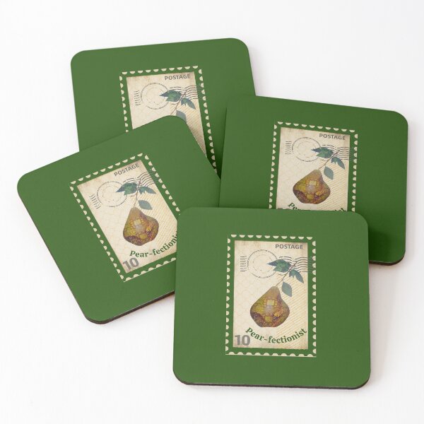 Item preview, Vintage Green Fruit Stamp t-shirt, retro pear illustration designed and sold by Folk and Flux.