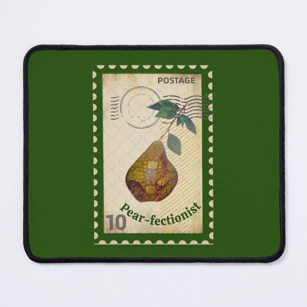 Item preview, Vintage Green Fruit Stamp t-shirt, retro pear illustration designed and sold by Folk and Flux.
