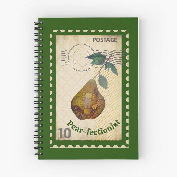 Item preview, Vintage Green Fruit Stamp t-shirt, retro pear illustration designed and sold by Folk and Flux.