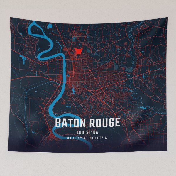 Item preview, Baton Rouge Red & Blue Minimalist Map designed and sold by HomeLivingCo.