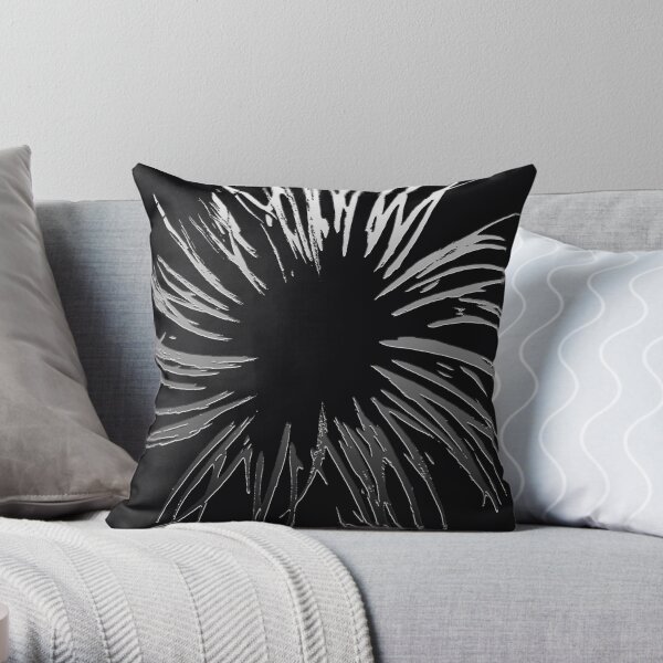 Black & Chrome Clematis Throw Pillow