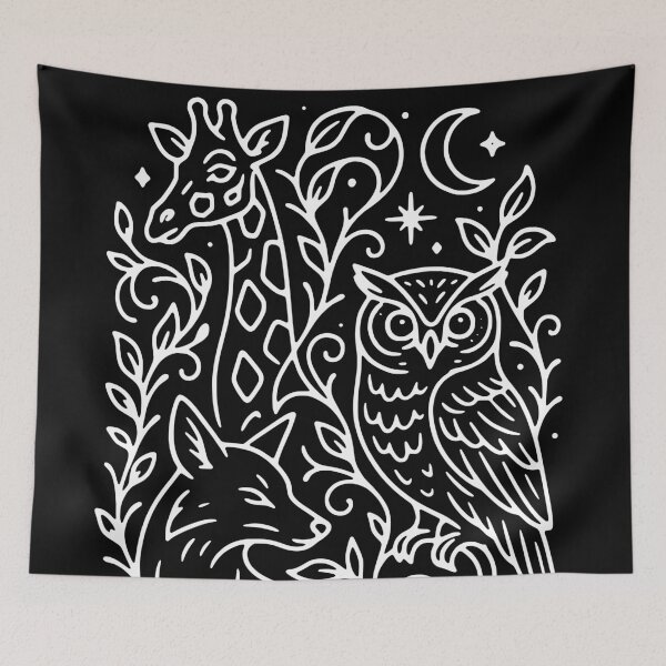 Item preview, Night Forest Spirit Animals - White Line Art designed and sold by Lunarhue.