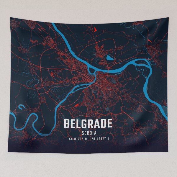 Item preview, Belgrade Red & Blue Minimalist Map designed and sold by HomeLivingCo.
