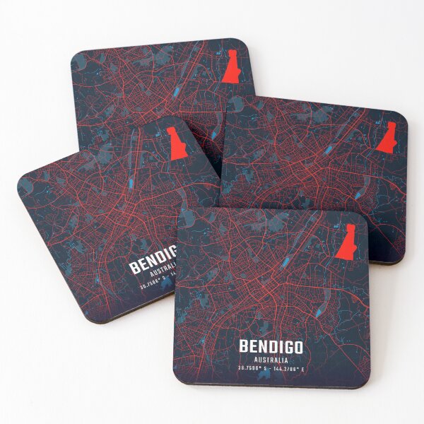 Item preview, Bendigo Red & Blue Minimalist Map designed and sold by HomeLivingCo.