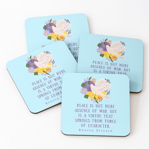 Item preview, Baruch Spinoza quote: Peace is not mere absence of war, but is a virtue that springs from force of character. designed and sold by artbleed.