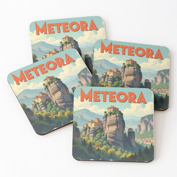 Item preview, Meteora, Greece: Vintage-Style Painterly Travel Poster designed and sold by LSVart.