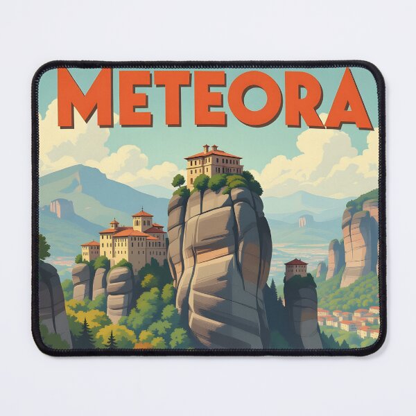 Item preview, Meteora, Greece: Vintage-Style Painterly Travel Poster designed and sold by LSVart.