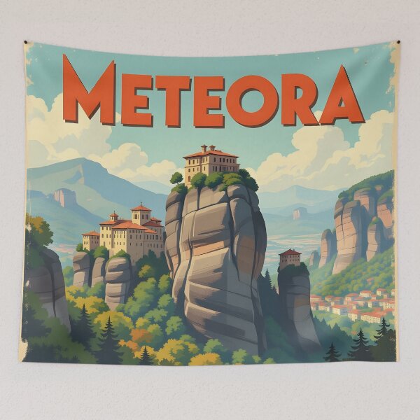 Item preview, Meteora, Greece: Vintage-Style Painterly Travel Poster designed and sold by LSVart.