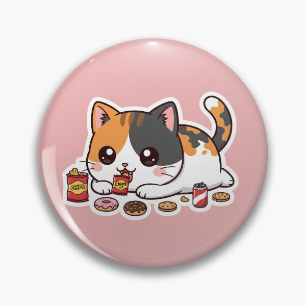 Item preview, Chubby Cat Lying Down Eating Snacks Funny Kawaii Foodie Kitten Art designed and sold by bvdesignart.