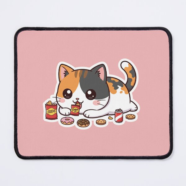 Item preview, Chubby Cat Lying Down Eating Snacks Funny Kawaii Foodie Kitten Art designed and sold by bvdesignart.