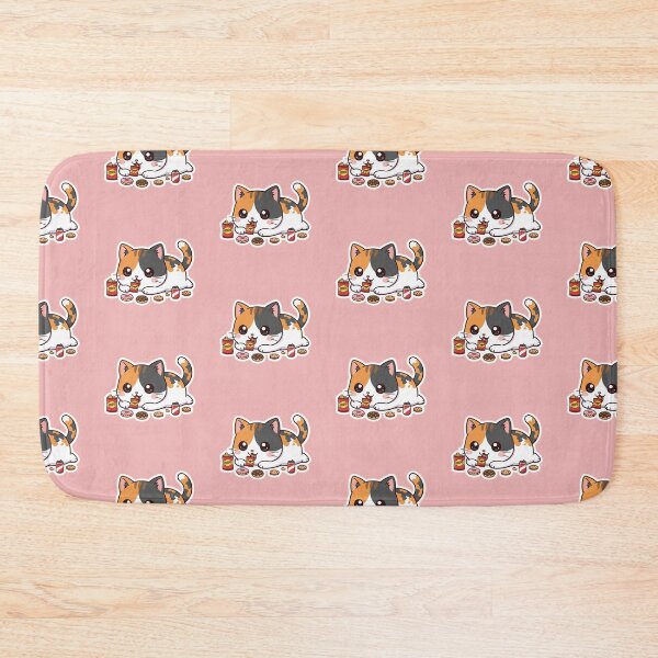 Item preview, Chubby Cat Lying Down Eating Snacks Funny Kawaii Foodie Kitten Art designed and sold by bvdesignart.