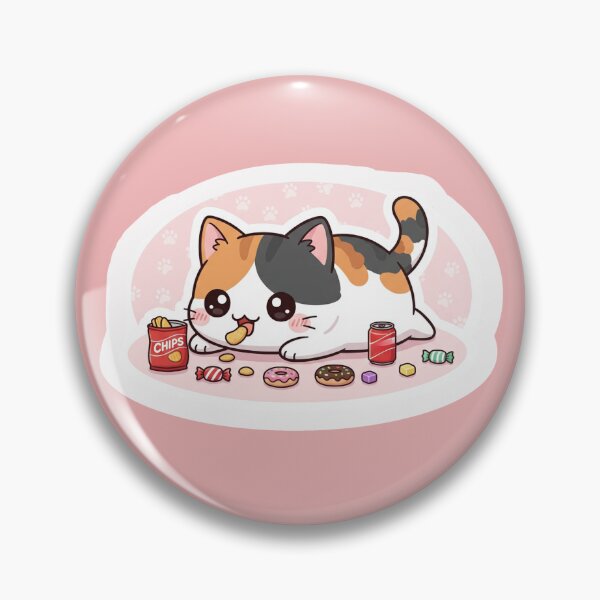 Item preview, Chubby Cat Lying Down Eating Snacks Funny Kawaii Foodie Kitten Art designed and sold by bvdesignart.