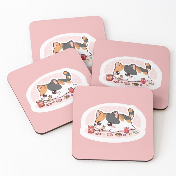 Item preview, Chubby Cat Lying Down Eating Snacks Funny Kawaii Foodie Kitten Art designed and sold by bvdesignart.