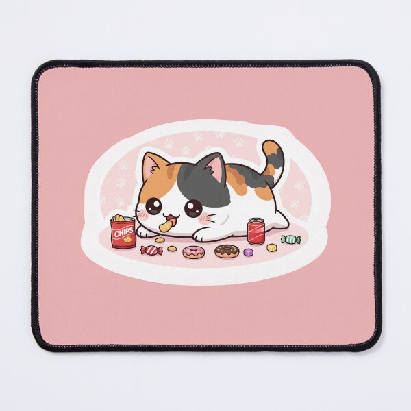 Item preview, Chubby Cat Lying Down Eating Snacks Funny Kawaii Foodie Kitten Art designed and sold by bvdesignart.