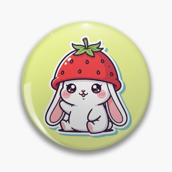 Artikelvorschau, Entzückendes Kawaii-Häschen mit Erdbeerhut. Niedliches Pastell-Tierdesign entworfen und verkauft von bvdesignart.
