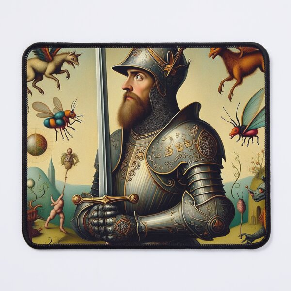 Item preview, Medieval Knight surrounded by mythological creatures portrait art designed and sold by Vintage Designs +.