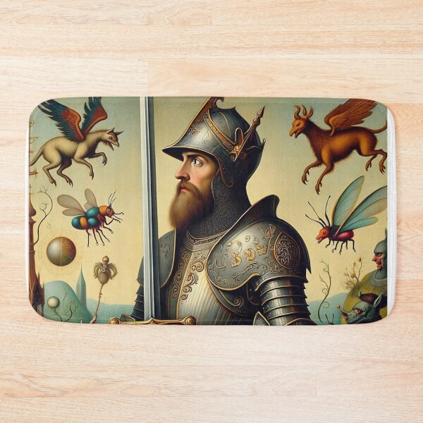 Item preview, Medieval Knight surrounded by mythological creatures portrait art designed and sold by Vintage Designs +.