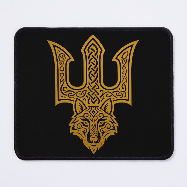 Item preview, Veles symbol with a wolf, Veles' trident, yellow - Slavic trident, ornament, wolf spirit, designed and sold by Myth-LegendArt.