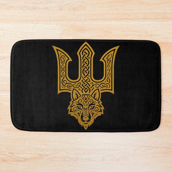 Item preview, Veles symbol with a wolf, Veles' trident, yellow - Slavic trident, ornament, wolf spirit, designed and sold by Myth-LegendArt.