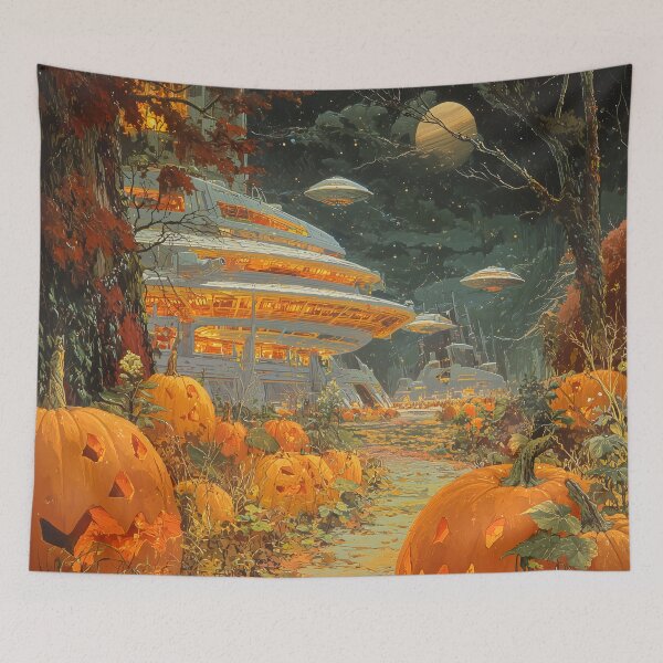 Item preview, Retro Futuristic Halloween | Pumpkins & Robots in a Sci-Fi Autumn Landscape 8 designed and sold by Velvetcosmonova.