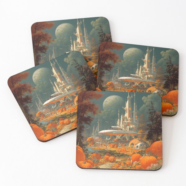 Item preview, Retro Futuristic Halloween | Pumpkins & Robots in a Sci-Fi Autumn Landscape 5 designed and sold by Velvetcosmonova.