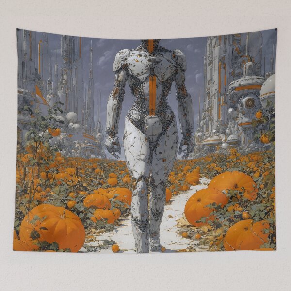 Item preview, Retro Futuristic Halloween | Pumpkins & Robots in a Sci-Fi Autumn Landscape 3 designed and sold by Velvetcosmonova.