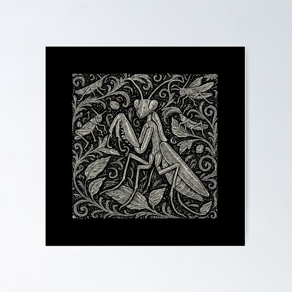 Item preview, Mantis And Crickets Nature Pattern Doodle designed and sold by EdvvinStudios.