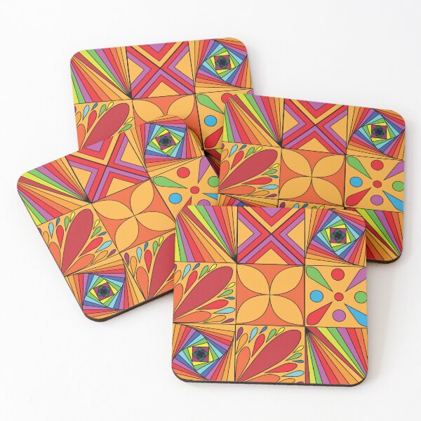 Item preview, Vibrant Psychedelic Geometric Blocks | Rainbow Pop Art Quilt Tile designed and sold by Abaseen.