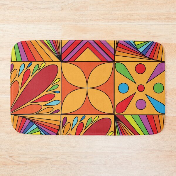 Item preview, Vibrant Psychedelic Geometric Blocks | Rainbow Pop Art Quilt Tile designed and sold by Abaseen.