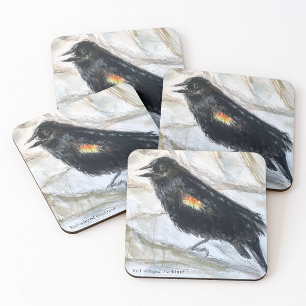 Item preview, Dramatic drawing of a Red-winged Blackbird designed and sold by Birds of Inwood.
