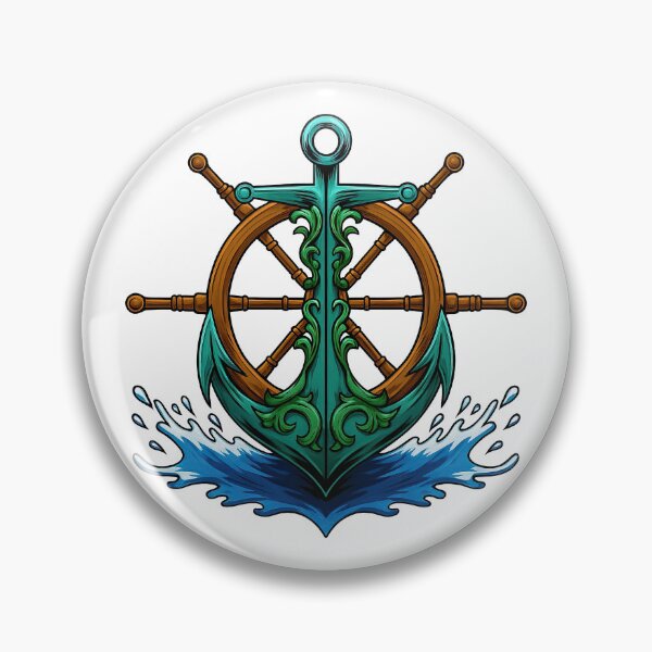 Item preview, Nautical Anchor and Ship Wheel with Splash designed and sold by ArtfulWeave.