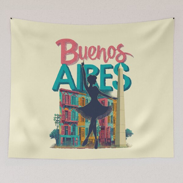 Item preview, Buenos Aires Design – Tango Dancer, Colorful Houses & Obelisk Illustration designed and sold by Meiersbeste.