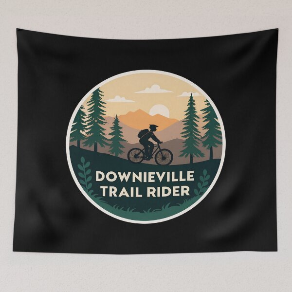 Item preview, Downieville Trail Rider Badge  – Mountain Bike Forest & Pine Trees Design designed and sold by VividOrganica.