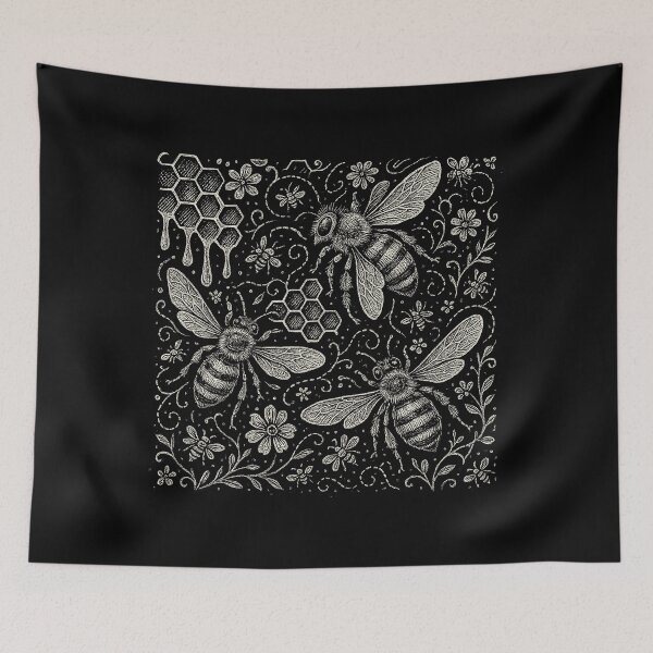Item preview, Honey Bees Honeycomb Flowers Doodle Pattern designed and sold by EdvvinStudios.