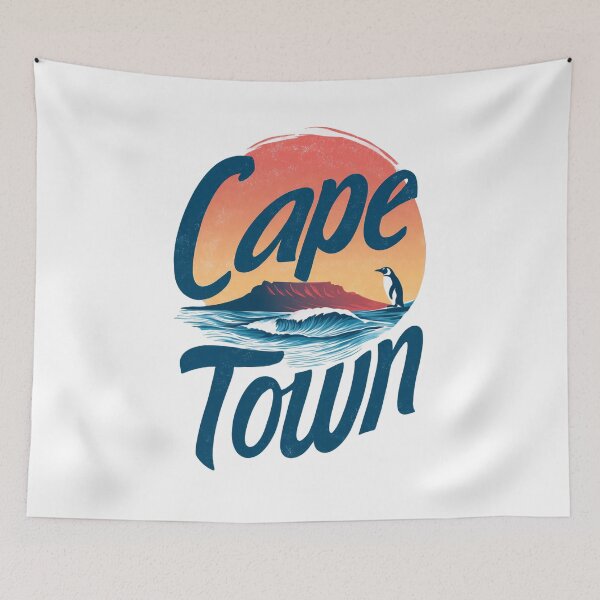 Item preview, Cape Town Design – Table Mountain, Ocean Waves & Penguin Illustration designed and sold by Meiersbeste.