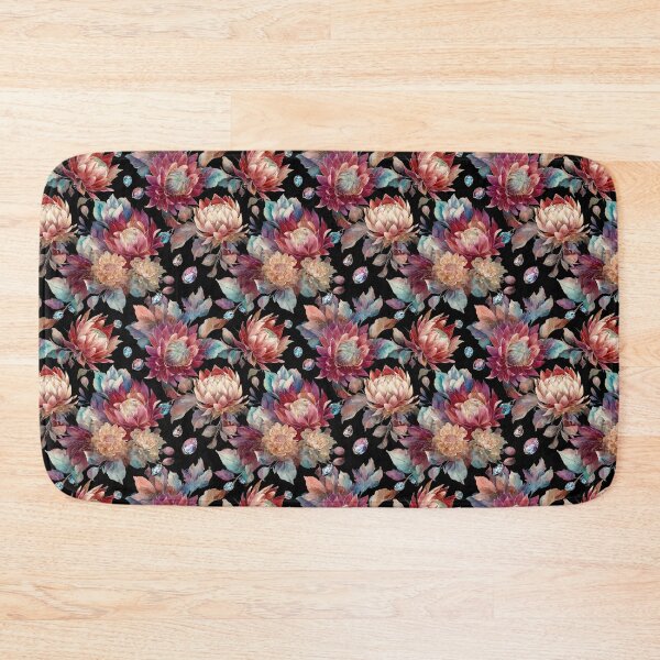 Item preview, Jewel Toned Protea and Chrysanthemum Floral Pattern designed and sold by Anastasiia Yurevych.