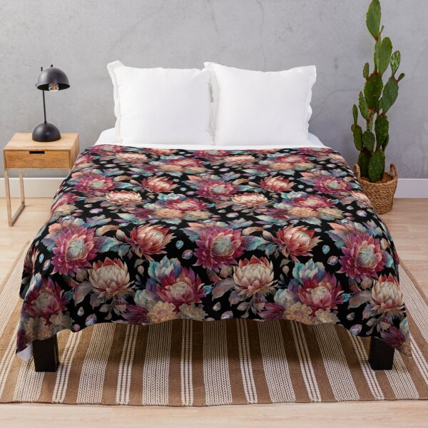 Item preview, Jewel Toned Protea and Chrysanthemum Floral Pattern designed and sold by Anastasiia Yurevych.