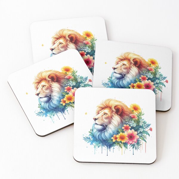 Item preview, A beautiful, strong, and imposing lion with various leaves and colorful flowers designed and sold by Marcoshop10.