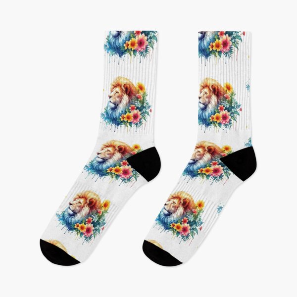 Item preview, A beautiful, strong, and imposing lion with various leaves and colorful flowers designed and sold by Marcoshop10.