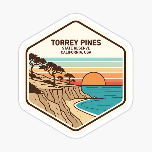 Torrey Pines State Reserve Modern California Coastal Sunset Illustration Sticker